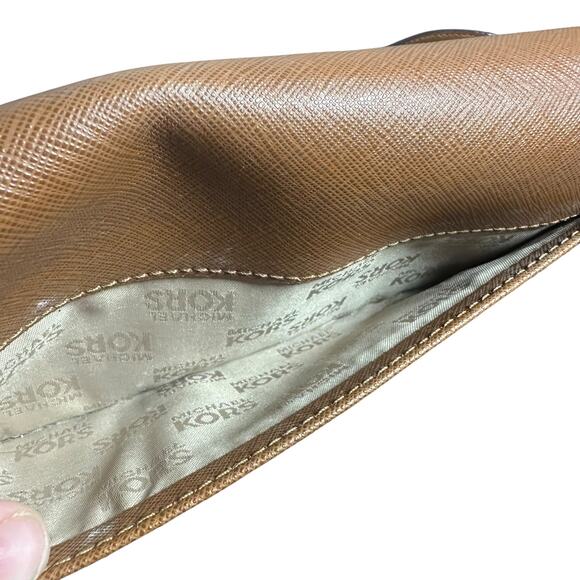 Michael Kors Leather Wallet Crossbody Bag Tan Chain Strap Saffiano Leather - Picture 4 of 10